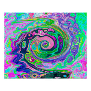 Groovy Abstract Aqua and Navy Lava Swirl Poster