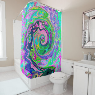 Groovy Abstract Aqua and Navy Lava Swirl Shower Curtain