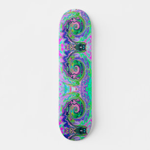 Groovy Abstract Aqua and Navy Lava Swirl Skateboard
