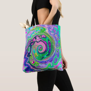 Groovy Abstract Aqua and Navy Lava Swirl Tote Bag