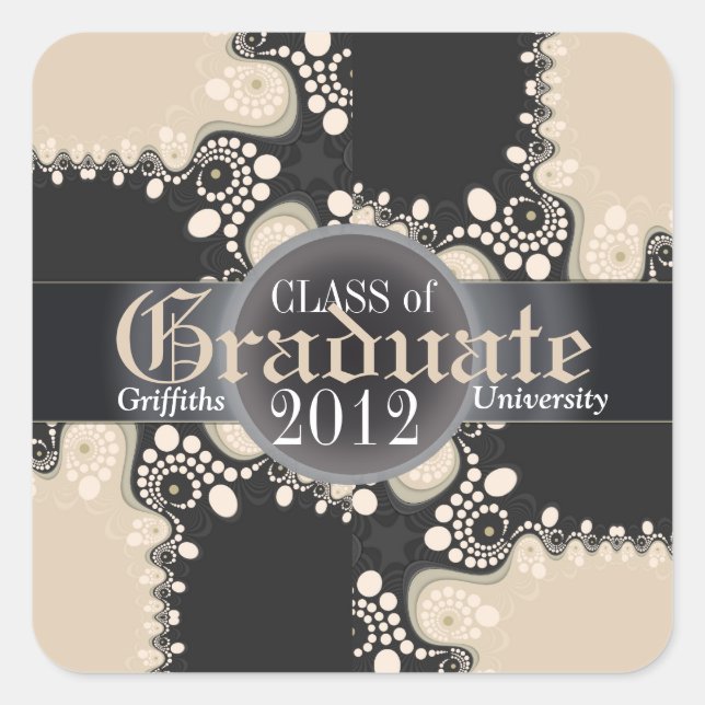 Groovy Abstract Black/Off White Graduation Sticker (Front)