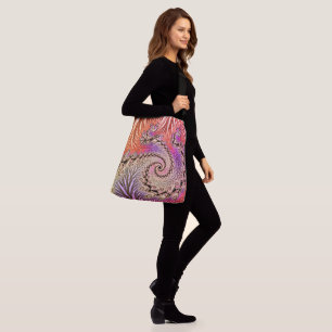 Groovy Abstract Digital Funky Boho Spiral Fractal Crossbody Bag