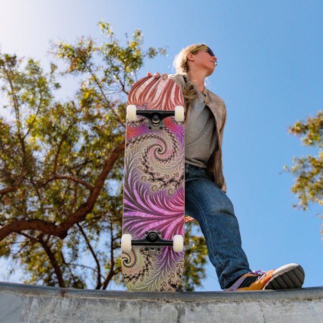 Groovy Abstract Digital Funky Boho Spiral Fractal Skateboard (Outdoor 1)