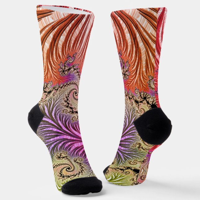 Groovy Abstract Digital Funky Boho Spiral Fractal Socks (Angled)