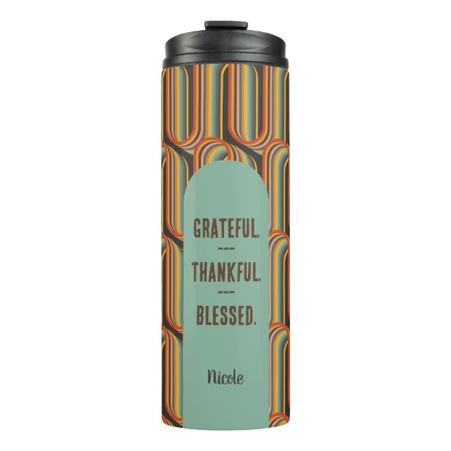 Groovy Abstract Grateful Thankful Blessed Thermal Tumbler (Front)