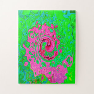 Groovy Abstract Green and Red Lava Liquid Swirl Jigsaw Puzzle