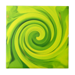 Groovy Abstract Green Liquid Art Swirl Painting Ceramic Tile
