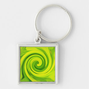 Groovy Abstract Green Liquid Art Swirl Painting Key Ring