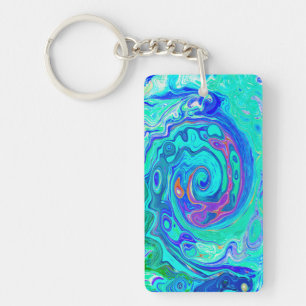 Groovy Abstract Ocean Blue and Green Liquid Swirl Key Ring