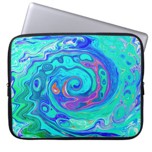 Groovy Abstract Ocean Blue and Green Liquid Swirl Laptop Sleeve