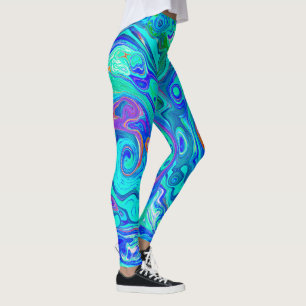Groovy Abstract Ocean Blue and Green Liquid Swirl Leggings