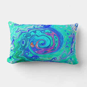 Groovy Abstract Ocean Blue and Green Liquid Swirl Lumbar Cushion