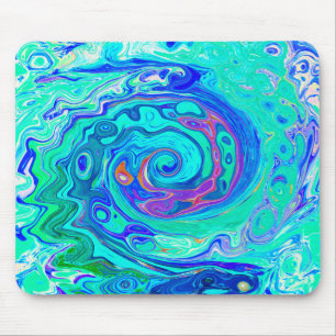 Groovy Abstract Ocean Blue and Green Liquid Swirl Mouse Pad