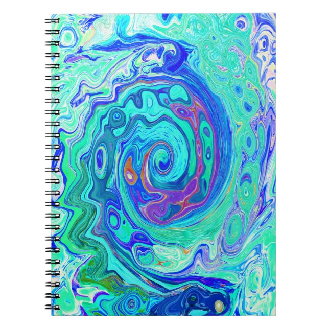 Groovy Abstract Ocean Blue and Green Liquid Swirl Notebook (Front)