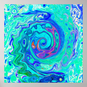 Groovy Abstract Ocean Blue and Green Liquid Swirl Poster
