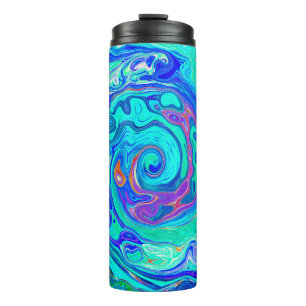 Groovy Abstract Ocean Blue and Green Liquid Swirl Thermal Tumbler