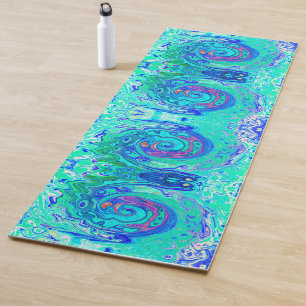 Groovy Abstract Ocean Blue and Green Liquid Swirl Yoga Mat