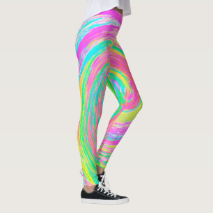 Groovy Abstract Pink and Blue Liquid Swirl Leggings