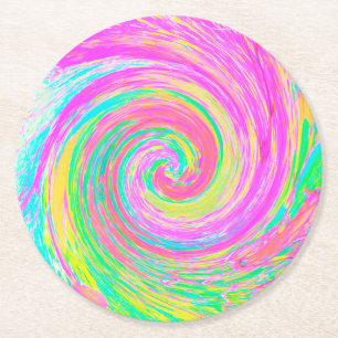 Groovy Abstract Pink and Blue Liquid Swirl Round Paper Coaster