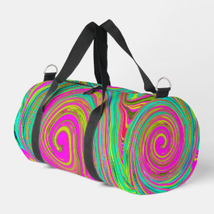 Groovy Abstract Pink and Turquoise Swirl Duffle Bag