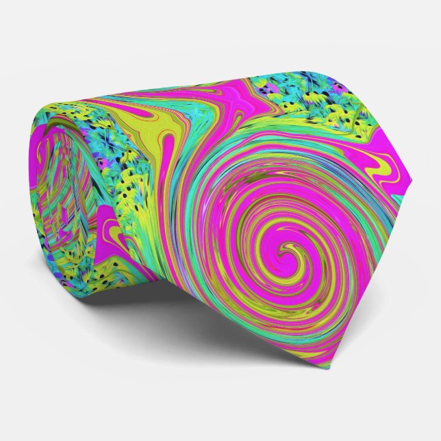 Groovy Abstract Pink and Turquoise Swirl Tie (Rolled)