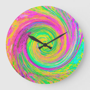 Groovy Abstract Purple and Yellow Liquid Swirl Large Clock
