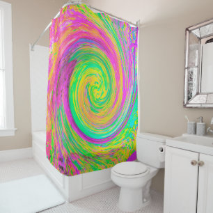 Groovy Abstract Purple and Yellow Rainbow Swirl Shower Curtain