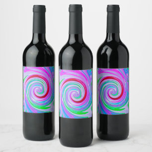 Groovy Abstract Red Swirl on Purple and Pink Wine Label