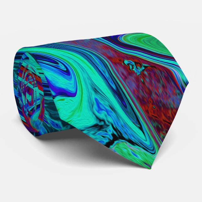 Groovy Abstract Retro Art in Blue and Red Tie (Rolled)