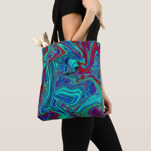 Groovy Abstract Retro Art in Blue and Red Tote Bag