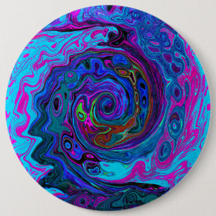 Groovy Abstract Retro Blue and Purple Swirl 6 Cm Round Badge