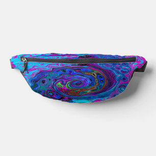 Groovy Abstract Retro Blue and Purple Swirl Bum Bags