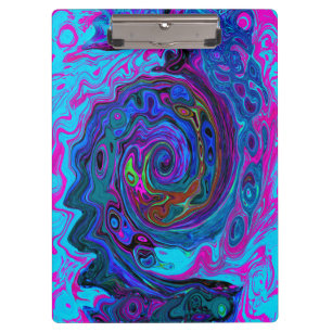 Groovy Abstract Retro Blue and Purple Swirl Clipboard
