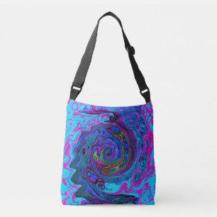 Groovy Abstract Retro Blue and Purple Swirl Crossbody Bag
