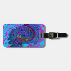 Groovy Abstract Retro Blue and Purple Swirl Luggage Tag