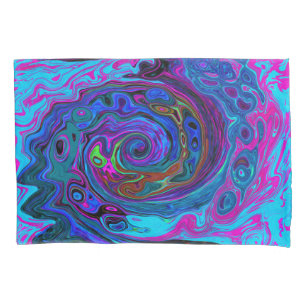 Groovy Abstract Retro Blue and Purple Swirl Pillowcase