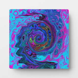 Groovy Abstract Retro Blue and Purple Swirl Plaque
