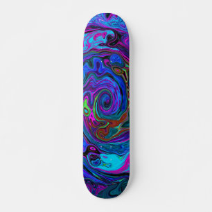 Groovy Abstract Retro Blue and Purple Swirl Skateboard