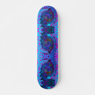 Groovy Abstract Retro Blue and Purple Swirl Skateboard