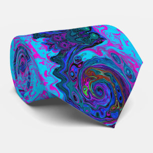 Groovy Abstract Retro Blue and Purple Swirl Tie