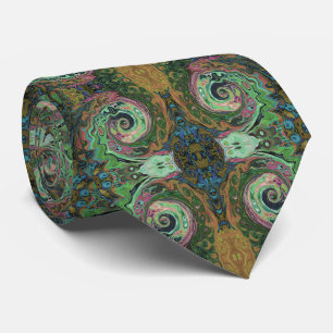 Groovy Abstract Retro Brown and Green Swirl Tie