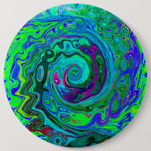 Groovy Abstract Retro Green and Blue Swirl 6 Cm Round Badge