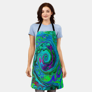 Groovy Abstract Retro Green and Blue Swirl Apron