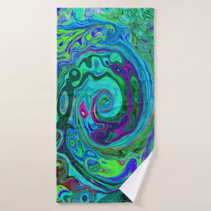Groovy Abstract Retro Green and Blue Swirl Bath Towel