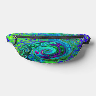 Groovy Abstract Retro Green and Blue Swirl Bum Bags