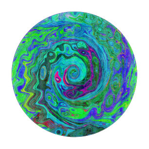 Groovy Abstract Retro Green and Blue Swirl Cutting Board