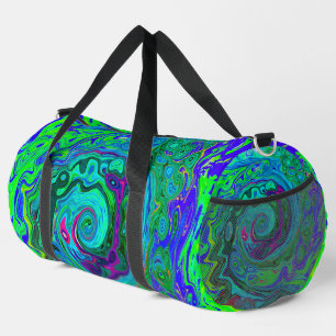 Groovy Abstract Retro Green and Blue Swirl Duffle Bag