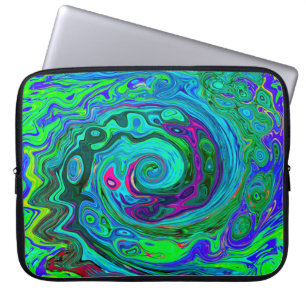 Groovy Abstract Retro Green and Blue Swirl Laptop Sleeve