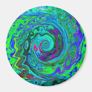 Groovy Abstract Retro Green and Blue Swirl Magnet