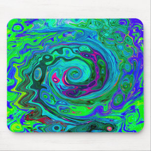Groovy Abstract Retro Green and Blue Swirl Mouse Pad